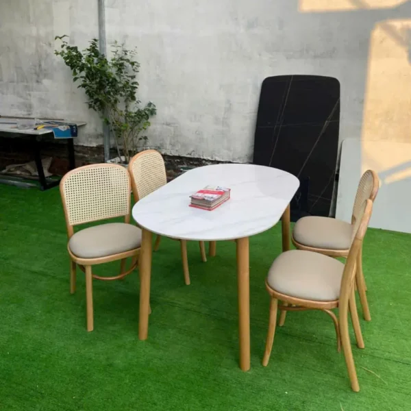 Bộ bàn ăn gỗ 4 ghế mặt đá ceramic cao cấp